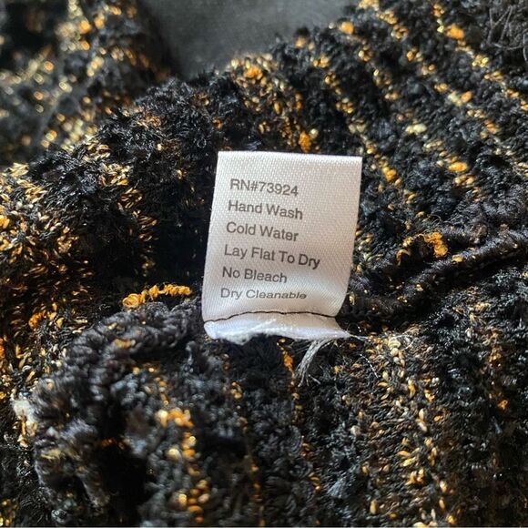 MING WANG Sapphire XL Black Gold Tweed Sparkle Zip Evening Cocktail Party Blazer - Picture 9 of 16